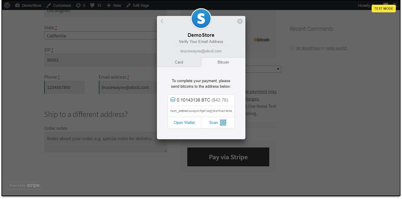 Stripe Payment Gateway Plugin for WooCommerce - Stripe checkout form for Bitcoin
