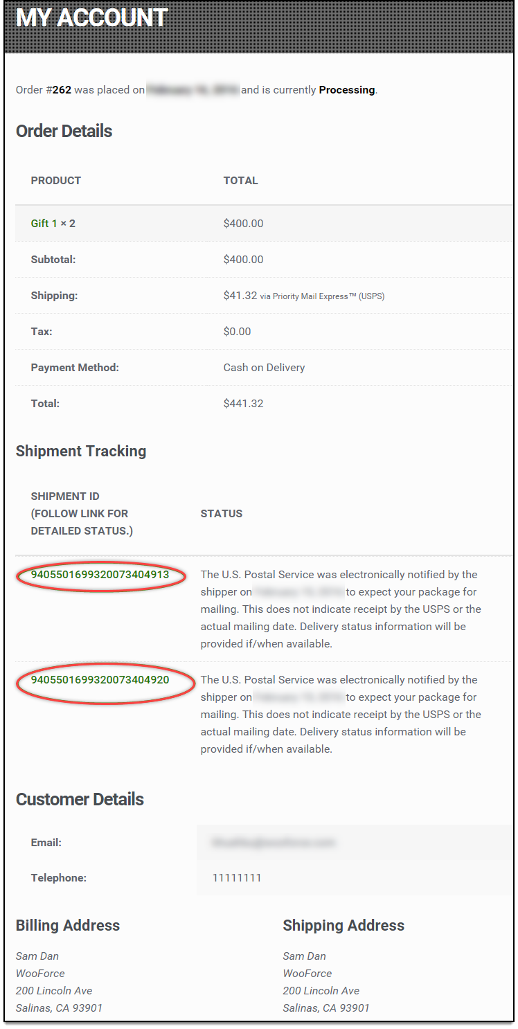 WooCommerce USPS Shipping | Shipment Tracking ID