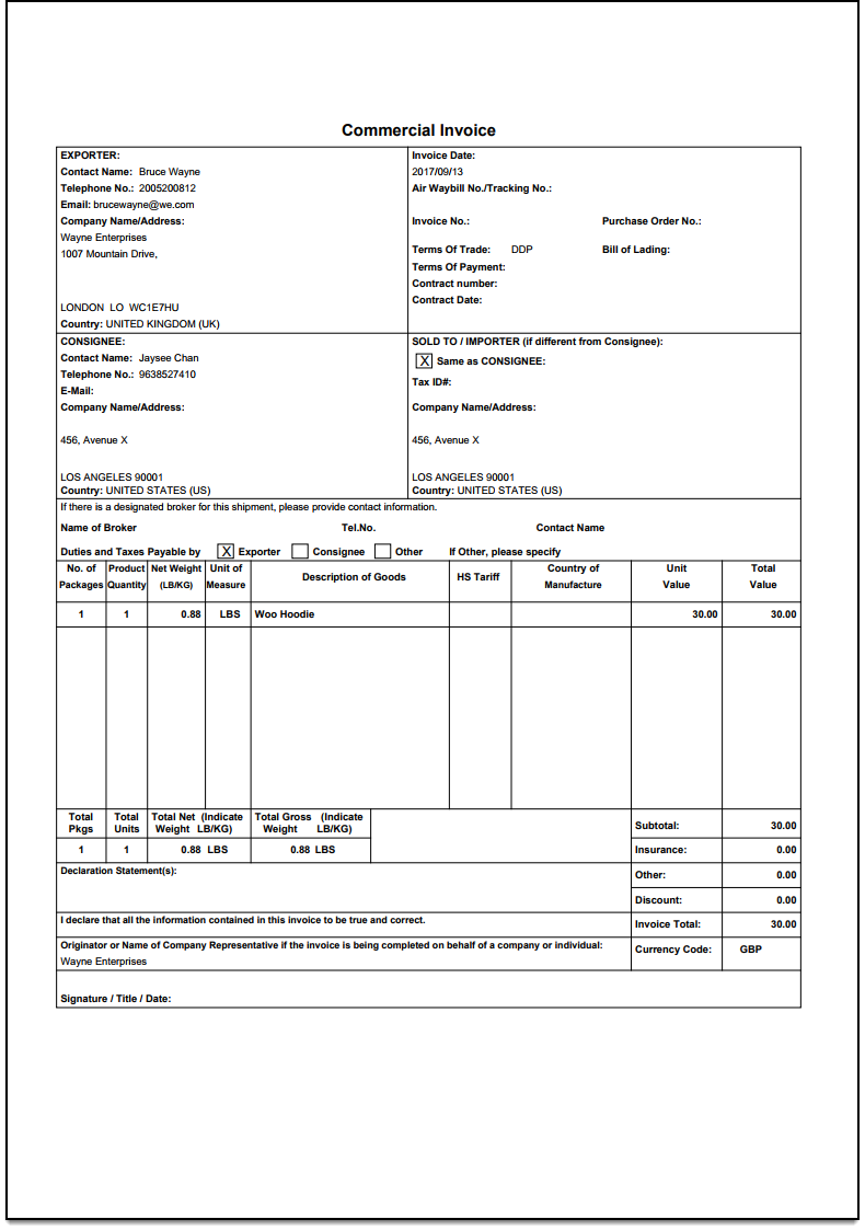 WooCommerce DHL Express | Commercial Invoice