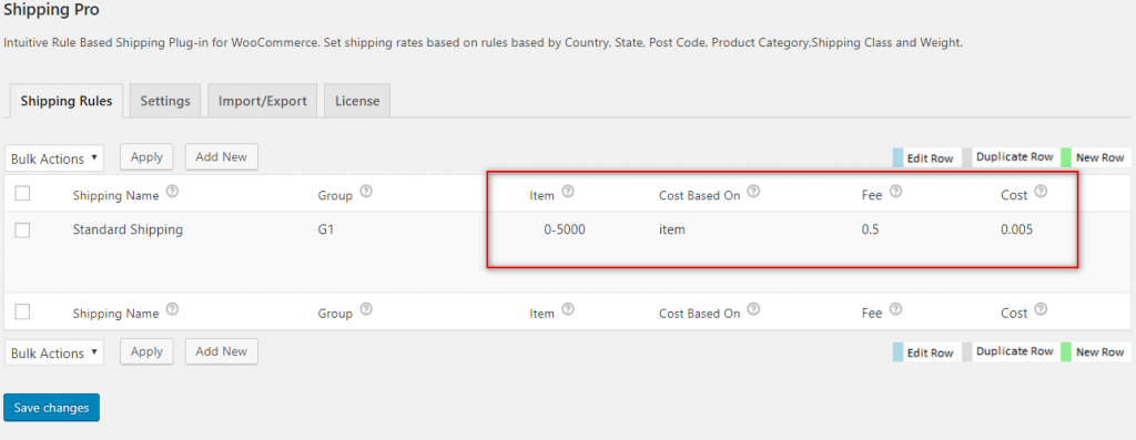 Rule showing WooCommerce shipping cost per item