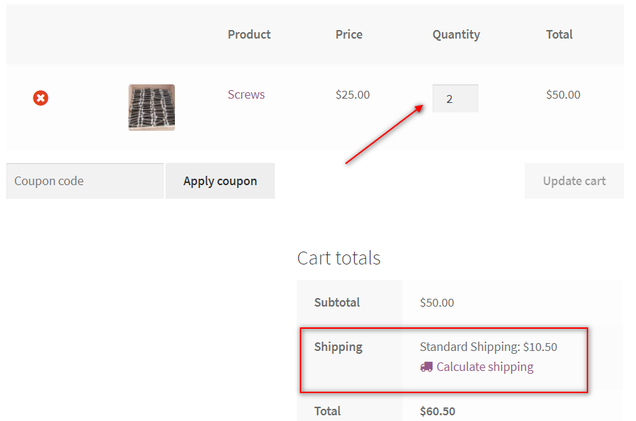 Shipping Cost per item calculated