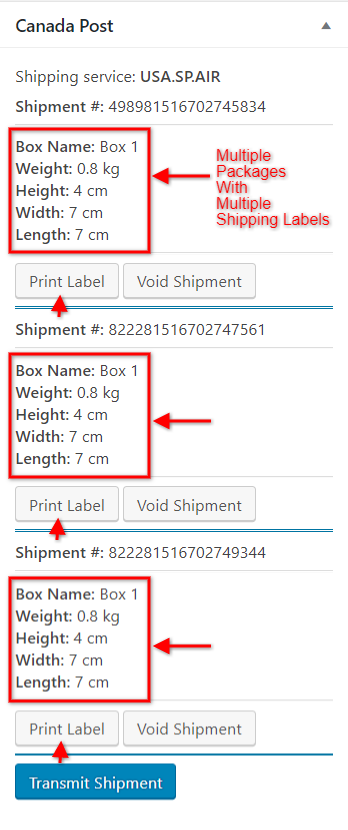 Multiple packages with Multiple Shipping Labels