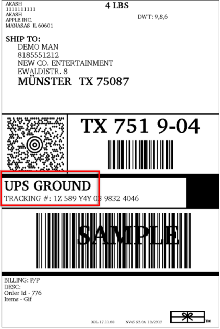 UPS Ground shipping label
