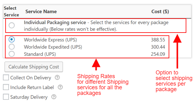 Shipping services with rates on the back-office