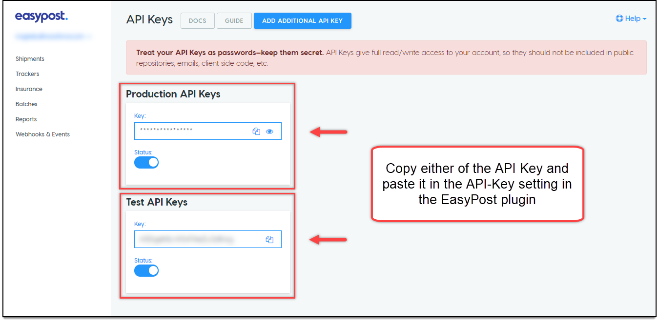 WooCommerce EasyPost Shipping | EasyPost API Keys