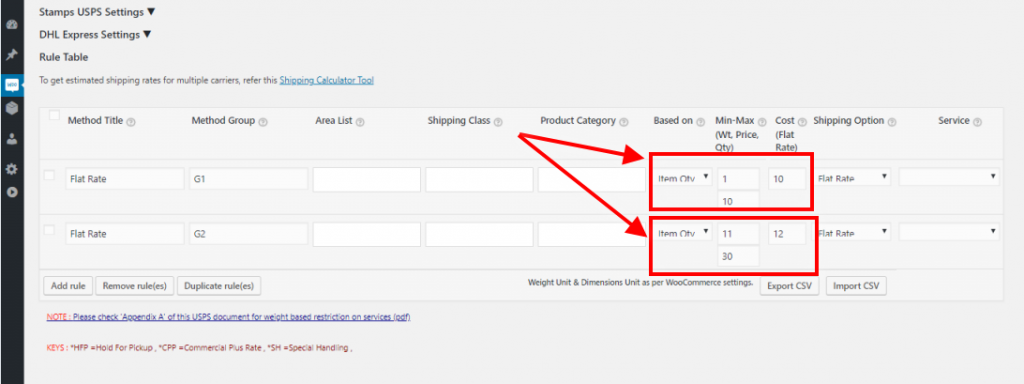 Shipping Rules for Flat Rate using WooCommerce Multi-Carrier Shipping plugin