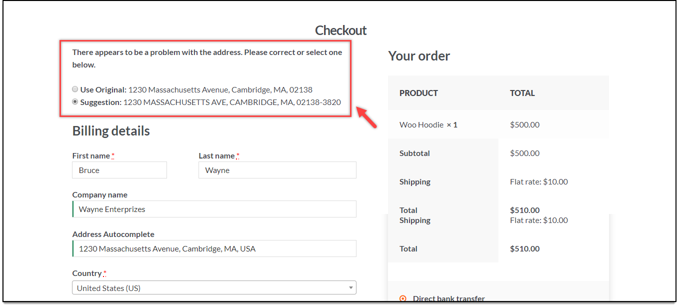 WooCommerce Address Validation | Choose Desired Address from Checkout Page
