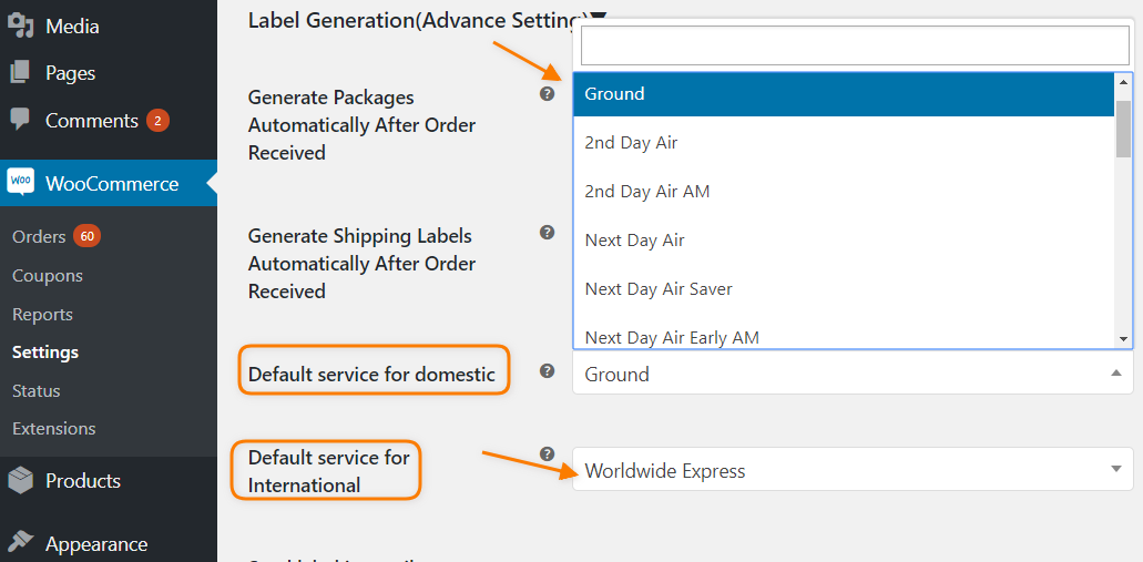 Selecting Default UPS Shipping service