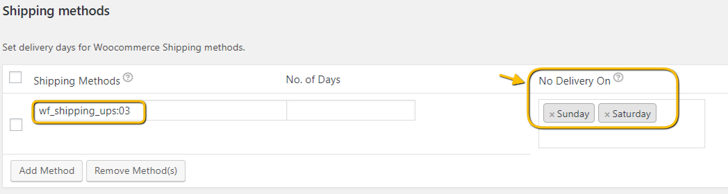 Setting a no delivery days option in the plugin settings